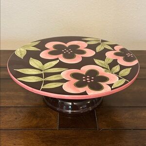 Floral Cake Stand with Pink and Green Design